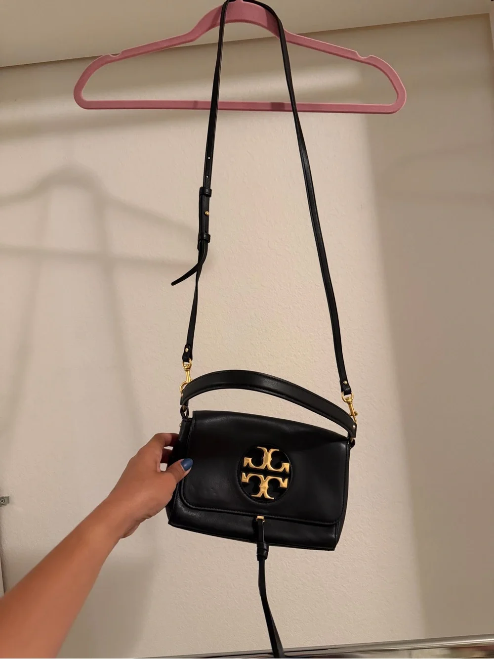 Tory Burch Black Leather Crossbody with Gold Logo Medallion